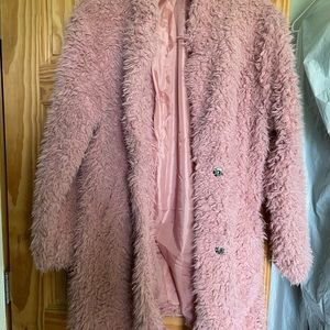 Faux pink fur coat